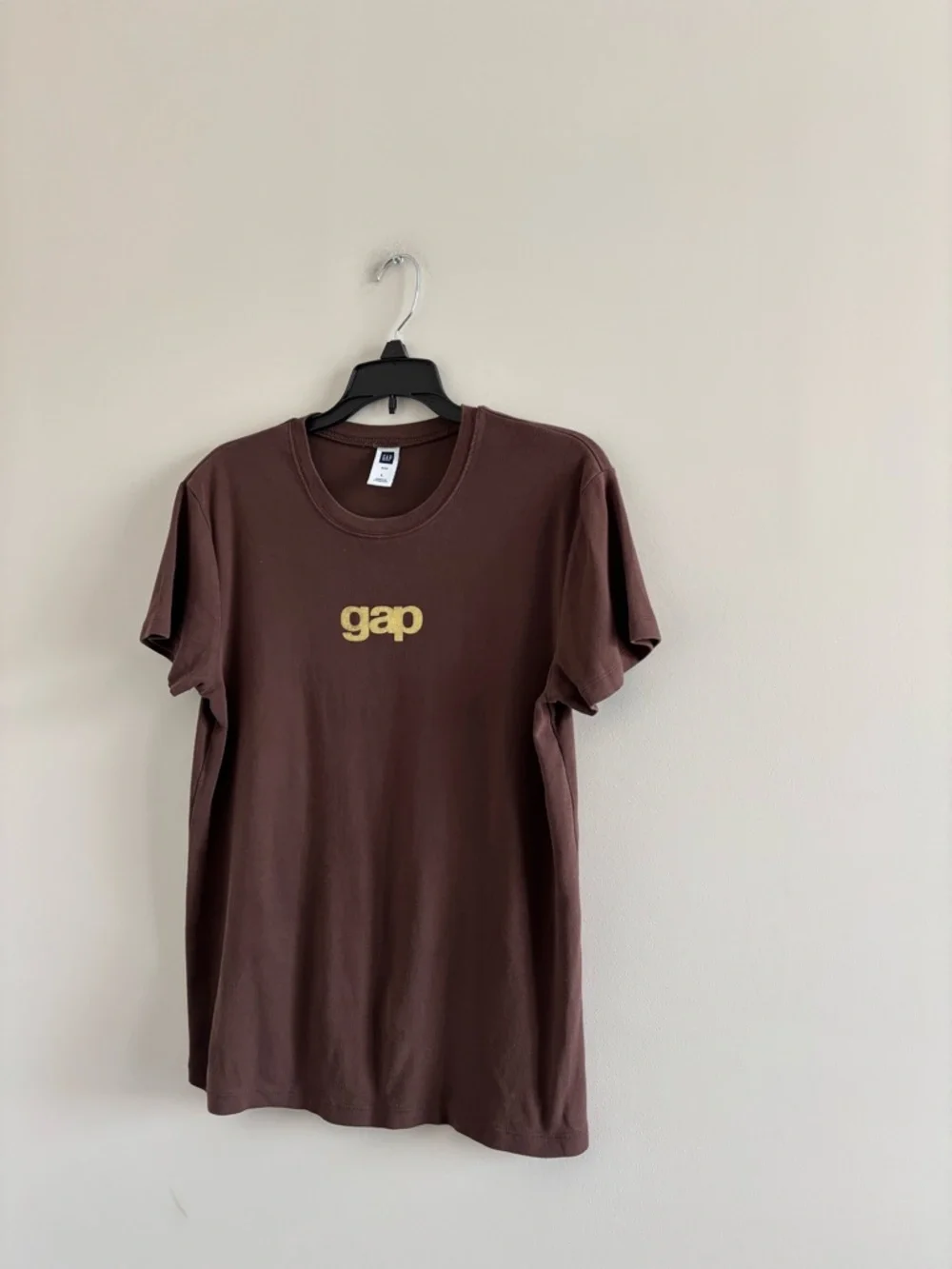 Y2K GAP T-Shirt Brown Gold Logo Cotton Short Sleeve Basic Women L Casual Classic - Picture 3 of 10